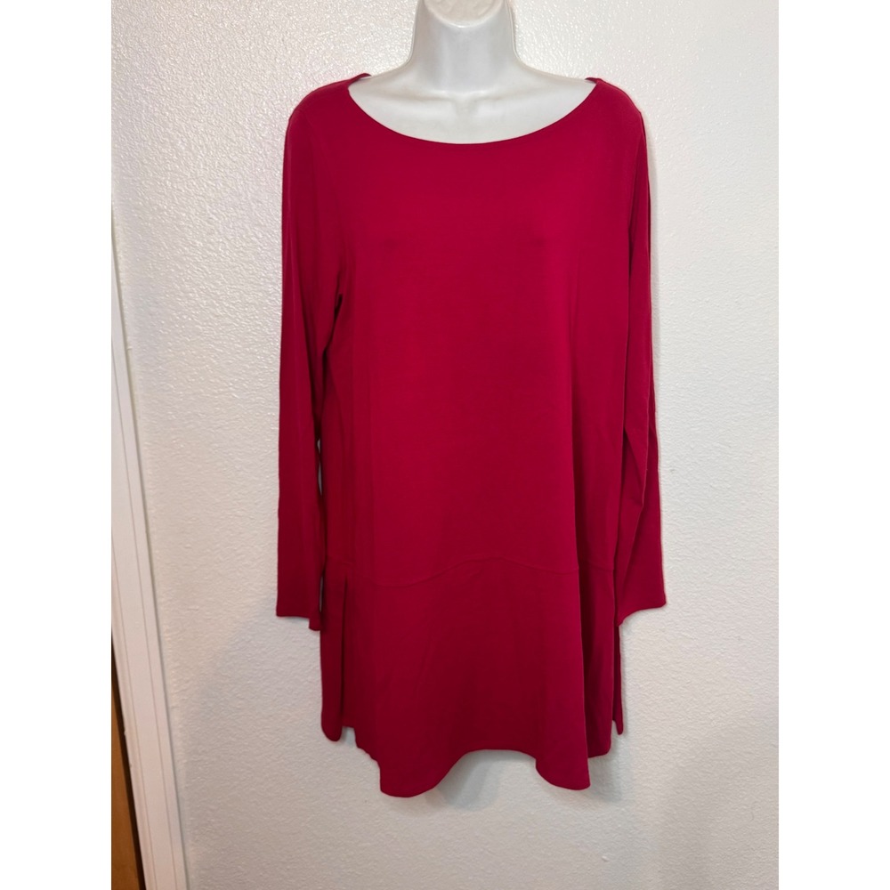 Eileen Fisher Tunic Top Large Berry Pink Long Sleeve Knit Lagenlook Minimalist
